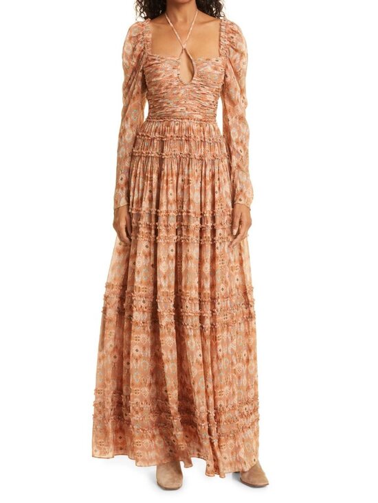Ulla Johnson Dresses & Skirts - Ulla Johnson Rabia Long Sleeve Tiered Chiffon Silk Maxi Dress in Horizon Size 2